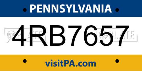 4RB7657 Pennsylvania License Plate