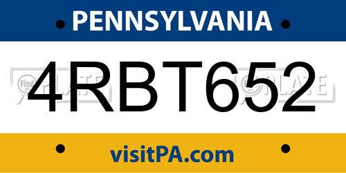 4RBT652 Pennsylvania License Plate