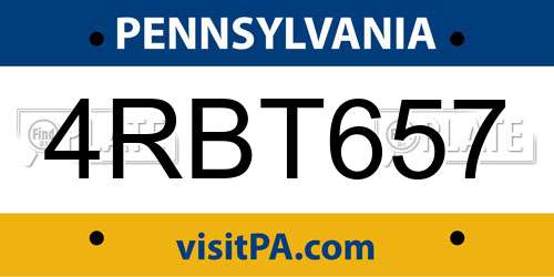 4RBT657 Pennsylvania License Plate