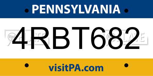 4RBT682 Pennsylvania License Plate