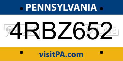 4RBZ652 Pennsylvania License Plate