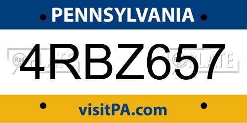 4RBZ657 Pennsylvania License Plate