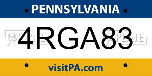 4RGA83 Pennsylvania License Plate