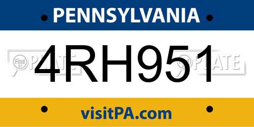 4RH951 Pennsylvania License Plate