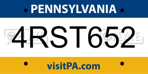 4RST652 Pennsylvania License Plate