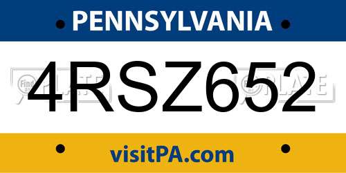 4RSZ652 Pennsylvania License Plate