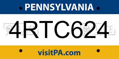 4RTC624 Pennsylvania License Plate