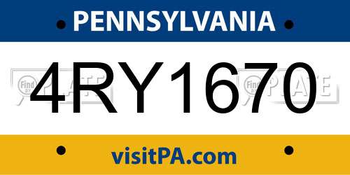 4RY1670 Pennsylvania License Plate