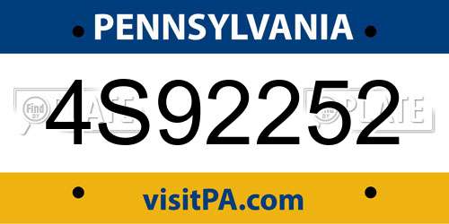 4S92252 Pennsylvania License Plate