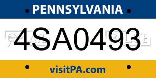 4SA0493 Pennsylvania License Plate