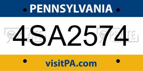 4SA2574 Pennsylvania License Plate