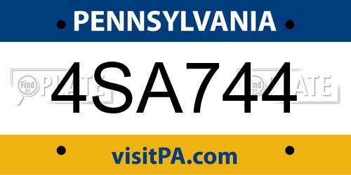 4SA744 Pennsylvania License Plate