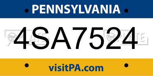 4SA7524 Pennsylvania License Plate