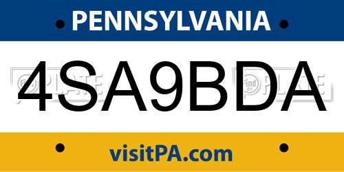 4SA9BDA Pennsylvania License Plate
