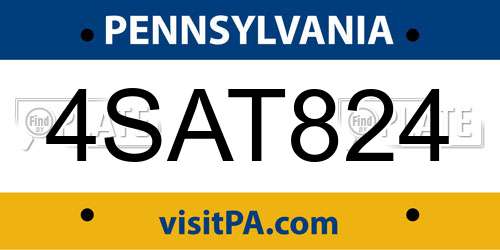 4SAT824 Pennsylvania License Plate