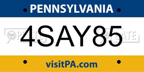 4SAY85 Pennsylvania License Plate