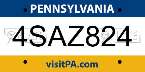4SAZ824 Pennsylvania License Plate