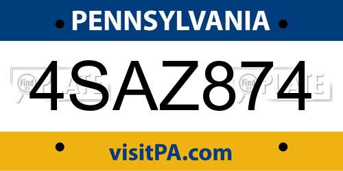 4SAZ874 Pennsylvania License Plate