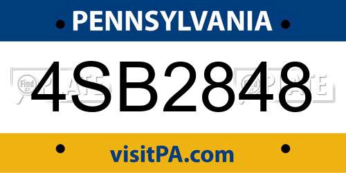 4SB2848 Pennsylvania License Plate