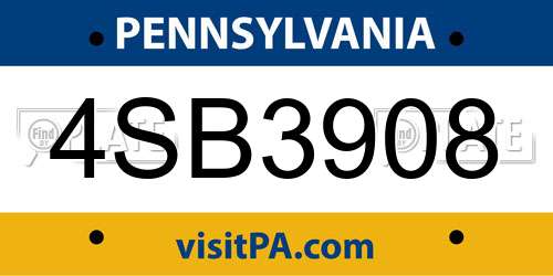 4SB3908 Pennsylvania License Plate
