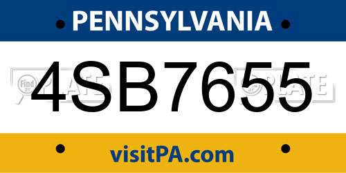 4SB7655 Pennsylvania License Plate