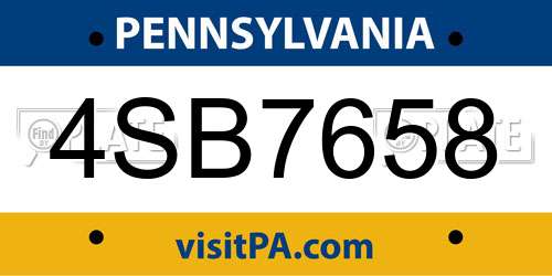 4SB7658 Pennsylvania License Plate