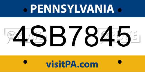 4SB7845 Pennsylvania License Plate