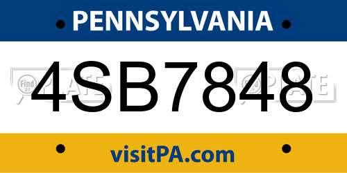4SB7848 Pennsylvania License Plate