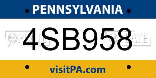 4SB958 Pennsylvania License Plate