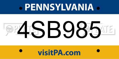 4SB985 Pennsylvania License Plate
