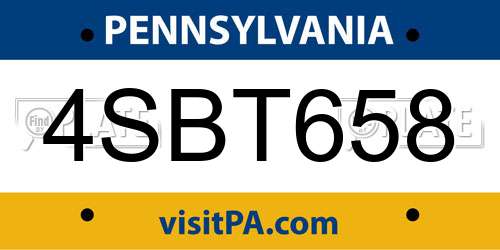 4SBT658 Pennsylvania License Plate