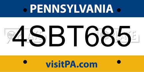 4SBT685 Pennsylvania License Plate