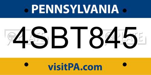 4SBT845 Pennsylvania License Plate