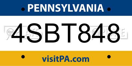 4SBT848 Pennsylvania License Plate