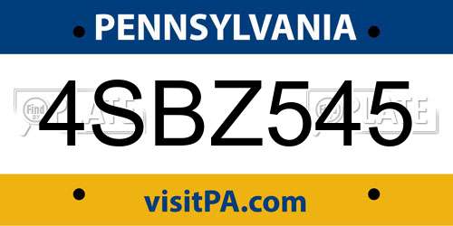 4SBZ545 Pennsylvania License Plate
