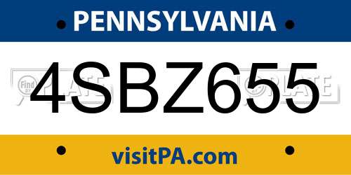 4SBZ655 Pennsylvania License Plate