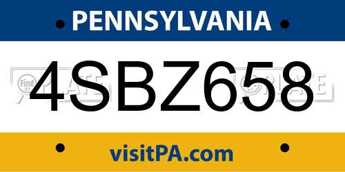 4SBZ658 Pennsylvania License Plate