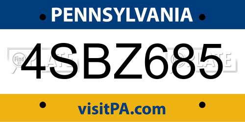 4SBZ685 Pennsylvania License Plate