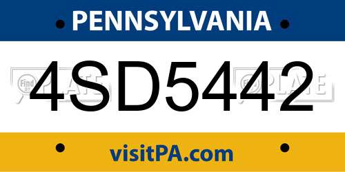 4SD5442 Pennsylvania License Plate