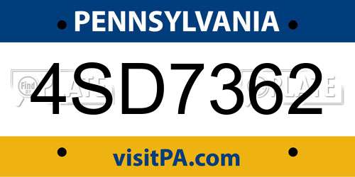 4SD7362 Pennsylvania License Plate