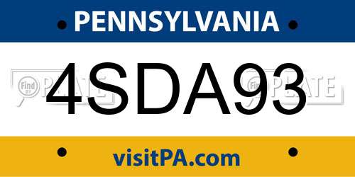 4SDA93 Pennsylvania License Plate