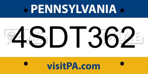 4SDT362 Pennsylvania License Plate