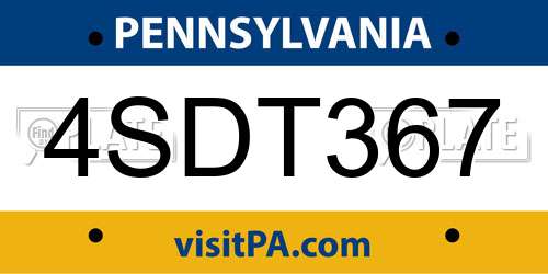 4SDT367 Pennsylvania License Plate