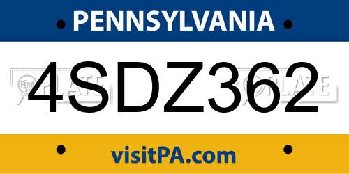 4SDZ362 Pennsylvania License Plate