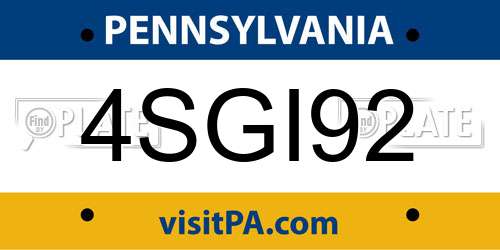 4SGI92 Pennsylvania License Plate