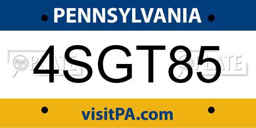 4SGT85 Pennsylvania License Plate