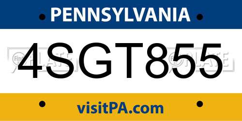 4SGT855 Pennsylvania License Plate