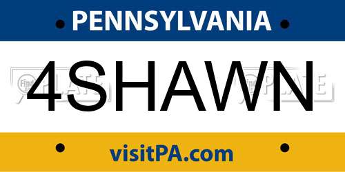 4SHAWN Pennsylvania License Plate