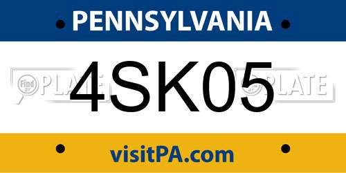 4SK05 Pennsylvania License Plate