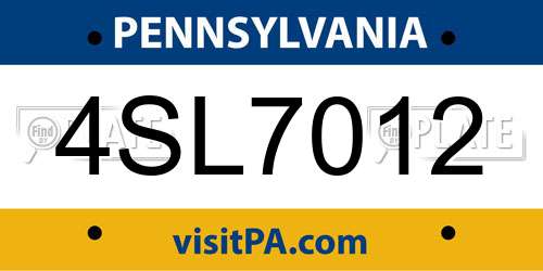 4SL7012 Pennsylvania License Plate